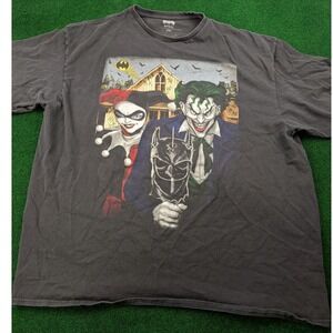 Batman Joker Harley Quinn Graphic T-Shirt Mens 2XL Charcoal Grey DC Comics Tee